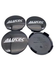 4X Alutec Nabendeckel 64mm Graphit (N32) Logo Silber - Original Felgendeckel/Nabenkappe/Hubcap