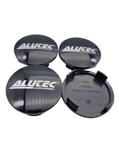 4X Alutec Nabendeckel 60mm Schwarz Glanz (N23) Logo Silber - Original Felgendeckel/Nabenkappe/Hubcap