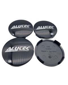 4X Alutec Nabendeckel 64mm Schwanz Glanz (N32) Logo Silber - Original Felgendeckel/Nabenkappe/Hubcap