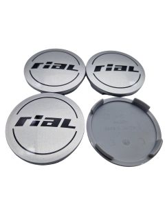 4X Rial Nabendeckel 64mm Silber (N32) Logo Schwarz - Original Felgendeckel/Nabenkappe/Hubcap