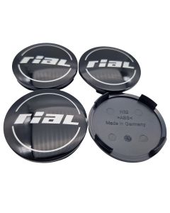 4X Rial Nabendeckel 64mm Silber (N32) Logo Schwarz - Original Felgendeckel/Nabenkappe/Hubcap