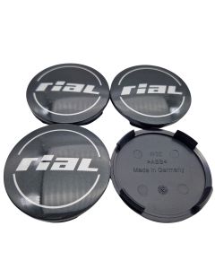 4X Rial Nabendeckel für Milano 64mm Titan (N32) Logo Silber/Grau- Original Felgendeckel/Nabenkappe/Hubcap