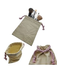 1x Stoffbeutel mit Kordelzug 21x15 cm – Vielseitiger Beutel für Kosmetik, Schmuck, Reisen & Geschenke / Bolzensack - Beige Pink