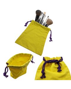 1x Stoffbeutel mit Kordelzug 21x15 cm – Vielseitiger Beutel für Kosmetik, Schmuck, Reisen & Geschenke / Bolzensack – Gelb Lila