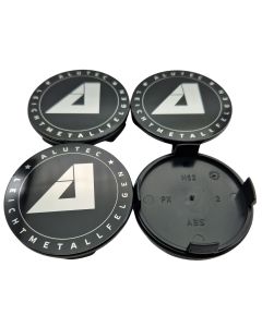 4X Alutec Nabendeckel 61mm Schwarz Glanz (N62) Logo Silber (ALM) - Original Felgendeckel/Nabenkappe/Hubcap