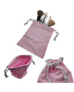 1x Stoffbeutel mit Kordelzug 21x15 cm – Vielseitiger Beutel für Kosmetik, Schmuck, Reisen & Geschenke / Bolzensack – Pink Weiß