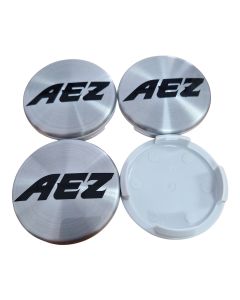 4x AEZ Nabendeckel 60 mm / 56 mm (AZA), Felgendeckel Nabenkappe Radnabenkappe N07, Silber Alu Gebürstet, Original Felgenkappe