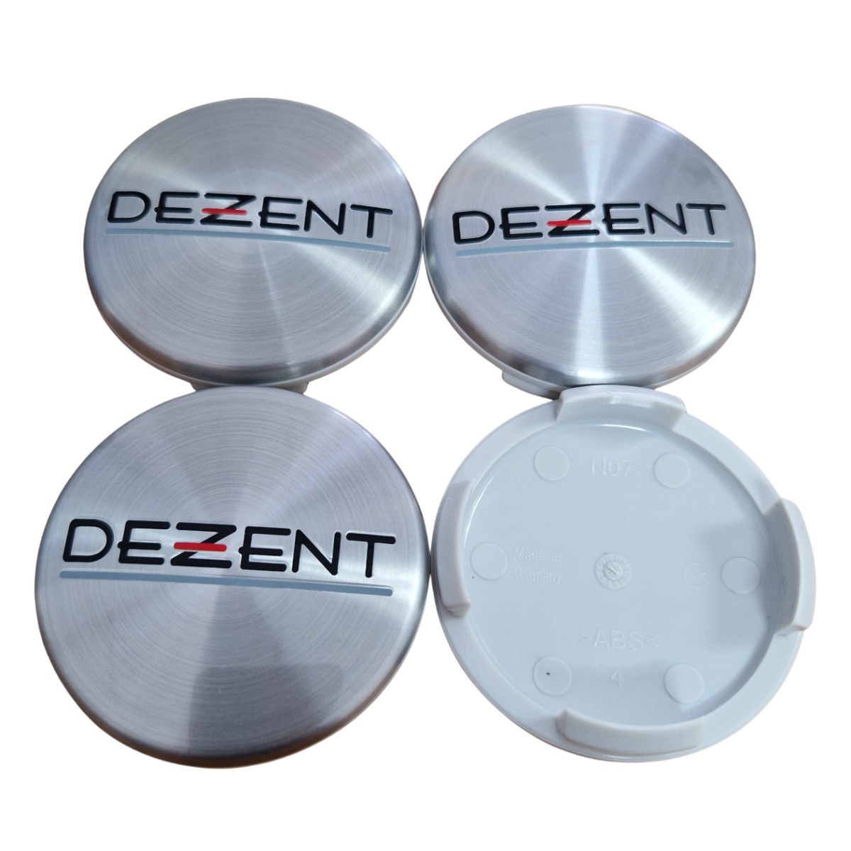4x Dezent Nabendeckel 60 mm / 56 mm (DZA), N07, Silber Alu Gebürstet, Felgendeckel Nabenkappe Radnabenkappe, Original Felgenkappe